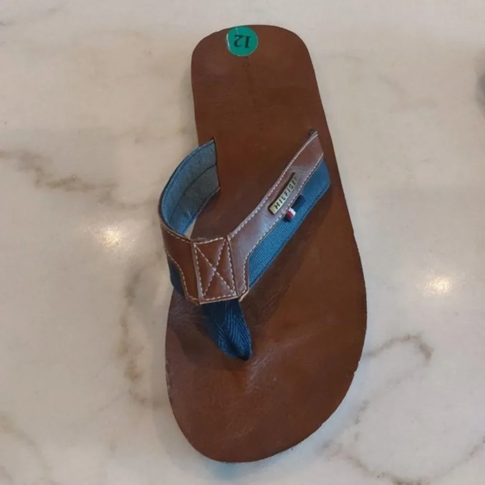 Tommy Hilfiger Drake-T Men's Flip Flops Flat Sandals Cognac Faux‎ Leather Sz 12